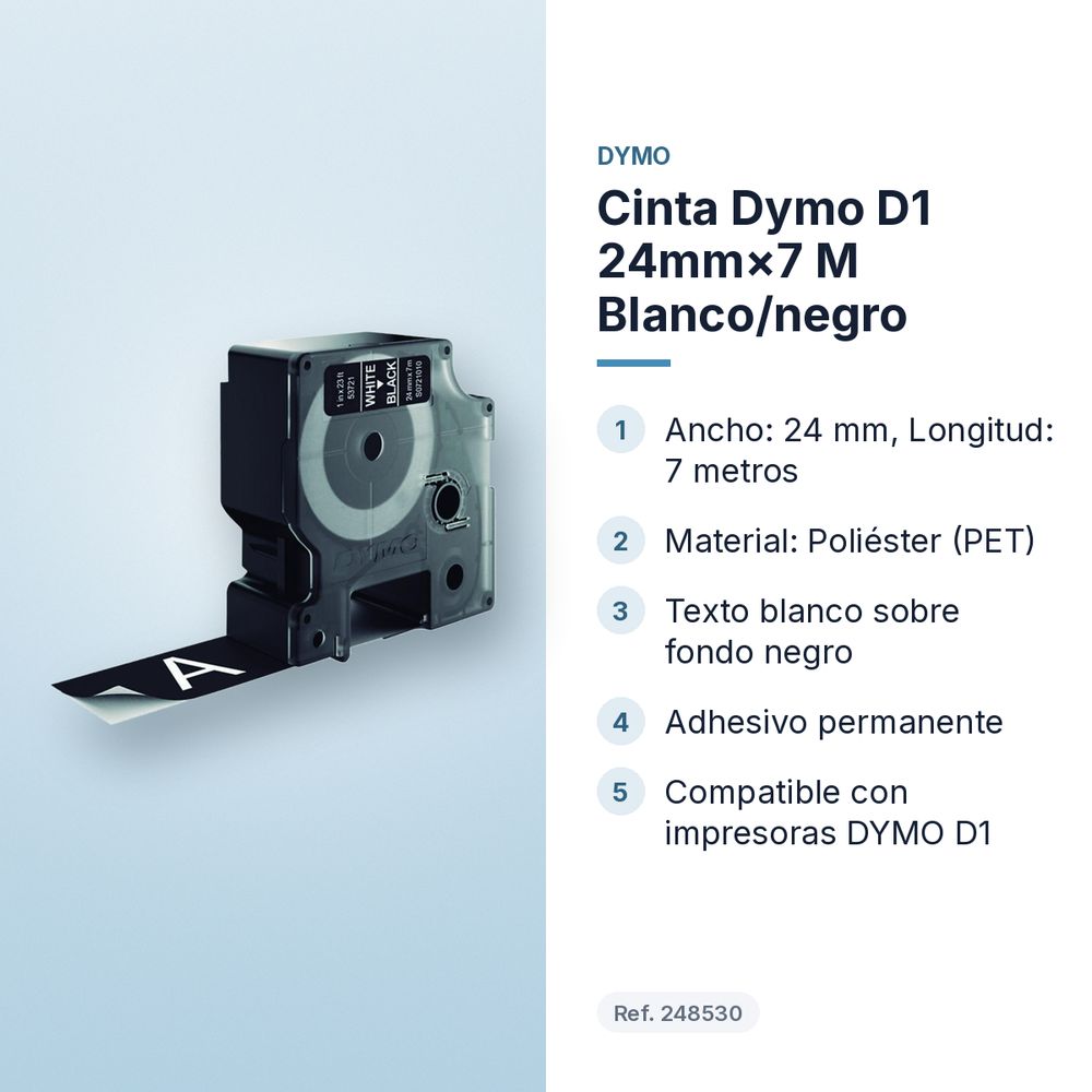 CINTA DYMO D1 24MM×7 M  BLANCO/NEGRO - características principales