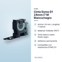 CINTA DYMO D1 24MM×7 M  BLANCO/NEGRO - características principales