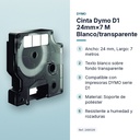 CINTA DYMO D1 24MM×7 M  BLANCO/TRANSPARENTE - características principales