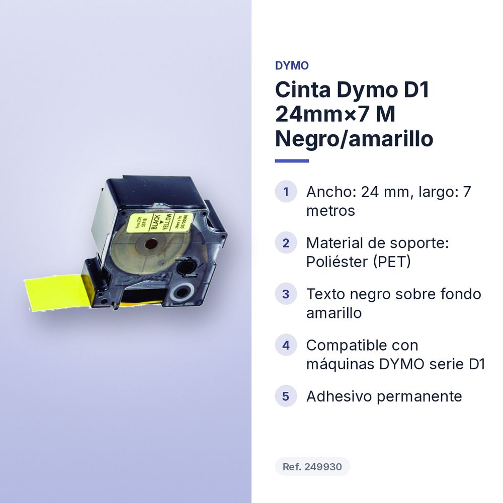 CINTA DYMO D1 24MM×7 M NEGRO/AMARILLO - características principales