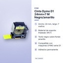 CINTA DYMO D1 24MM×7 M NEGRO/AMARILLO - características principales
