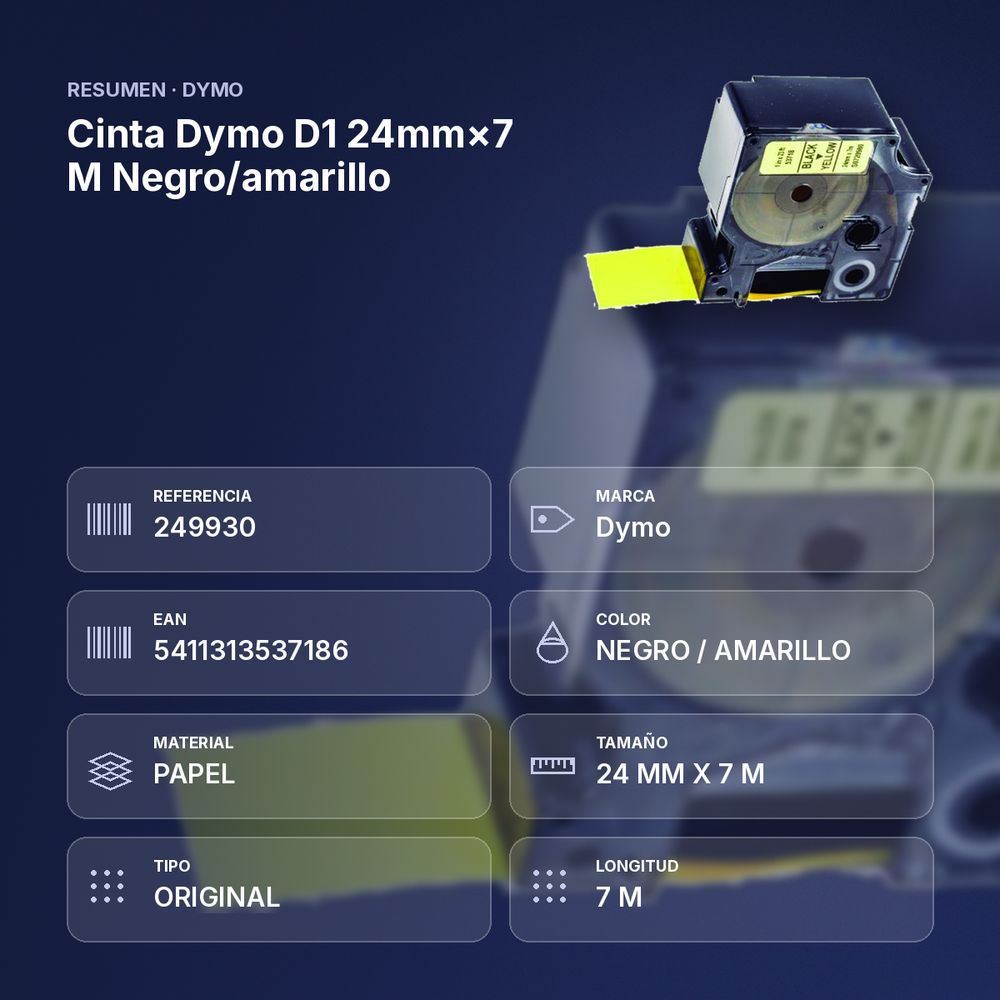 CINTA DYMO D1 24MM×7 M NEGRO/AMARILLO - resumen de atributos