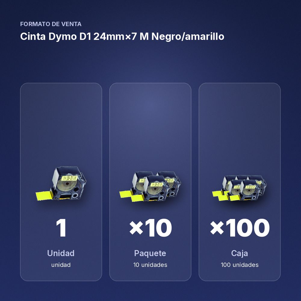 CINTA DYMO D1 24MM×7 M NEGRO/AMARILLO - formato de venta: paquete de 10, caja de 100