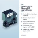CINTA DYMO D1 24MM×7 M NEGRO/BLANCO - características principales