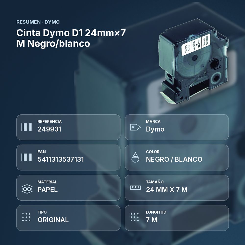 CINTA DYMO D1 24MM×7 M NEGRO/BLANCO - resumen de atributos