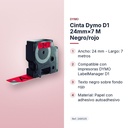 CINTA DYMO D1 24MM×7 M NEGRO/ROJO - características principales