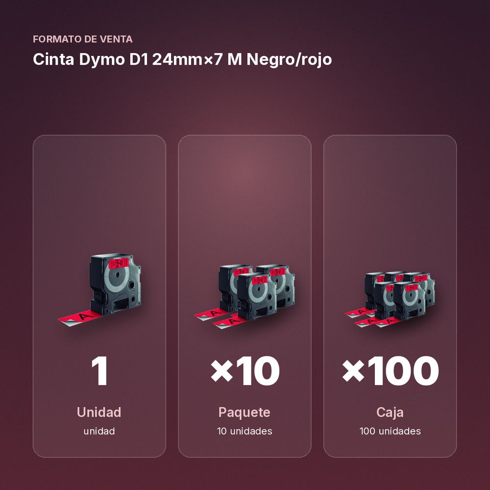 CINTA DYMO D1 24MM×7 M NEGRO/ROJO - formato de venta: paquete de 10, caja de 100