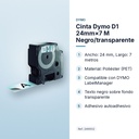CINTA DYMO D1 24MM×7 M NEGRO/TRANSPARENTE - características principales