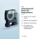 CINTA DYMO D1 6MM×7M NEGRO/BLANCO - características principales