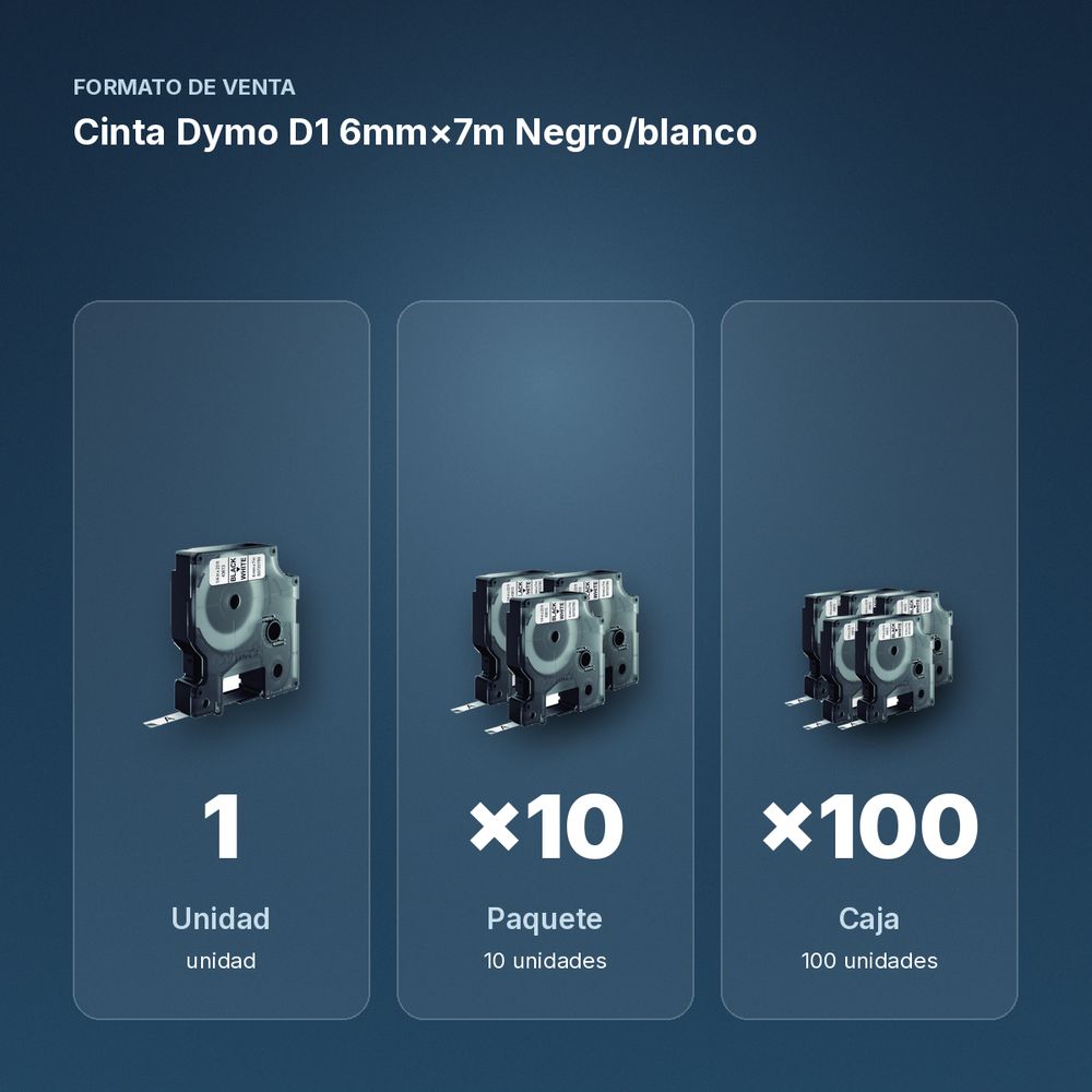 CINTA DYMO D1 6MM×7M NEGRO/BLANCO - formato de venta: paquete de 10, caja de 100