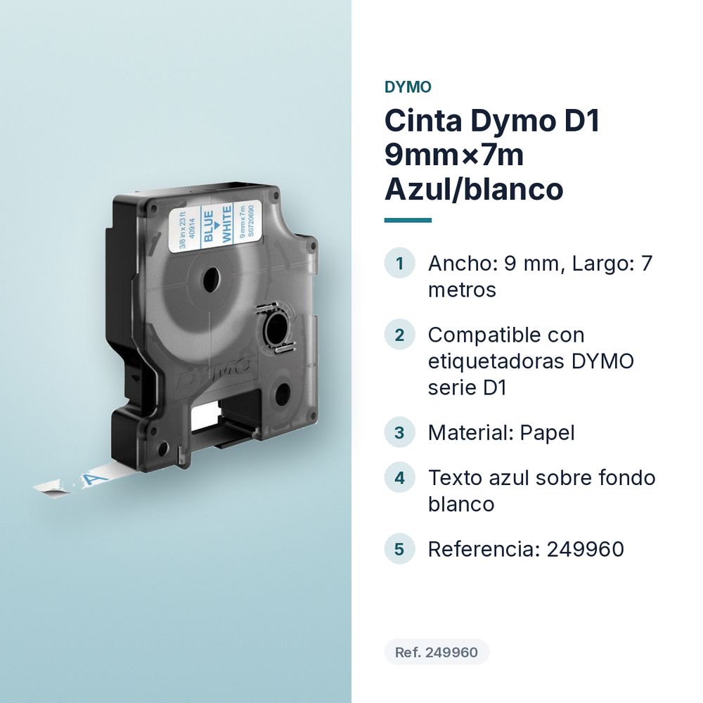 CINTA DYMO D1 9MM×7M AZUL/BLANCO - características principales