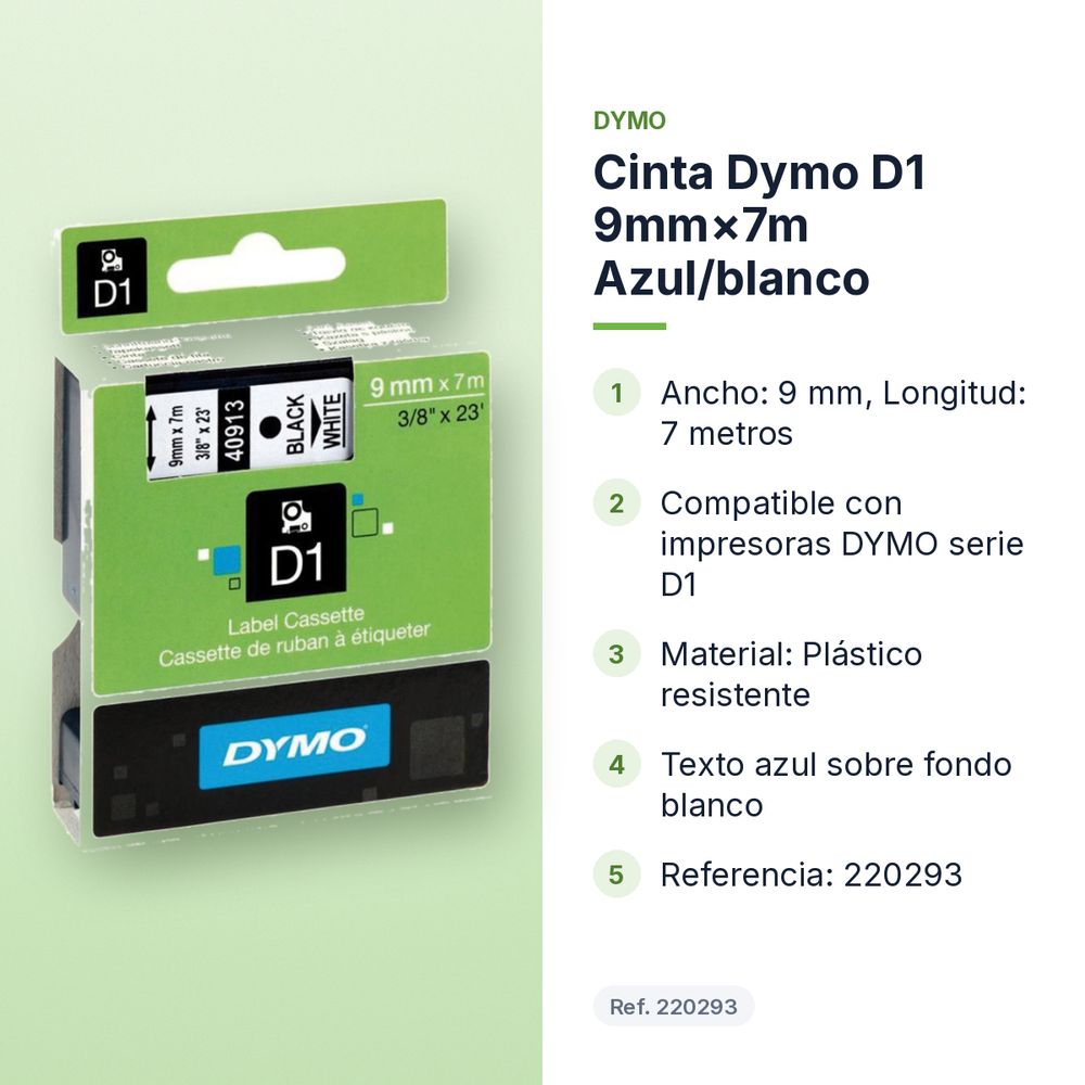 CINTA DYMO D1 9MM×7M AZUL/BLANCO - características principales