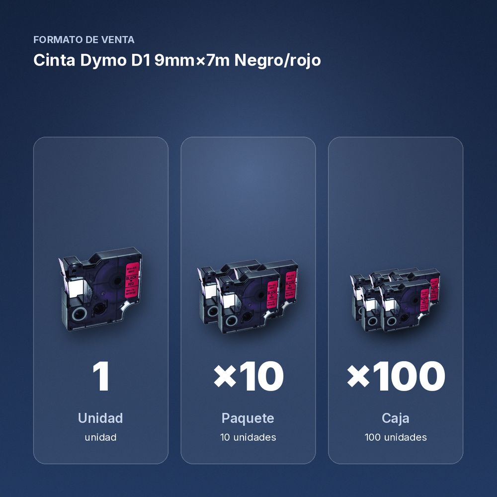 CINTA DYMO D1 9MM×7M NEGRO/ROJO - formato de venta: paquete de 10, caja de 100