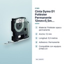 CINTA DYMO D1 POLIÉSTER PERMANENTE 12MM×5,5M NEGRO/BLANCO - características principales