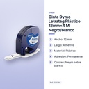 CINTA DYMO LETRATAG PLÁSTICO 12MM×4 M NEGRO/BLANCO - características principales