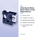 CINTA DYMO RHINO NYLON 12MM×3,5M NEGRO/BLANCO - características principales