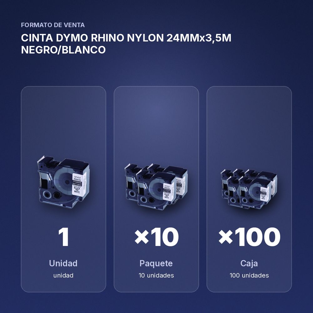 CINTA DYMO RHINO NYLON 24MMx3,5M NEGRO/BLANCO - formato de venta: paquete de 10, caja de 100
