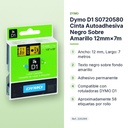 DYMO D1 S0720580 CINTA AUTOADHESIVA NEGRO SOBRE AMARILLO 12MM×7M  - características principales