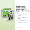 DYMO D1 45013 S0720530 CINTA AUTOADHESIVA NEGRO SOBRE BLANCO  12MM×7M - características principales