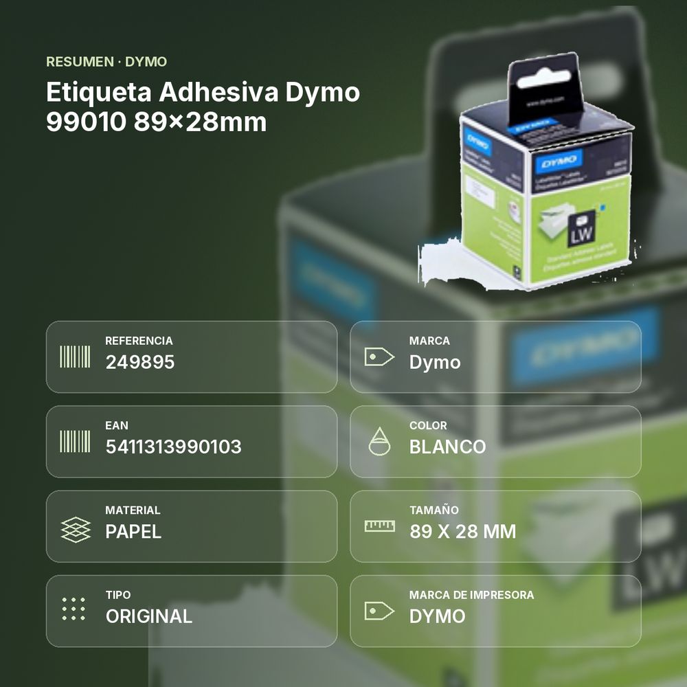 ETIQUETA ADHESIVA DYMO 99010 89×28MM - resumen de atributos