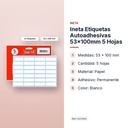 INETA ETIQUETAS AUTOADHESIVAS 53X100MM 5 HOJAS - características principales