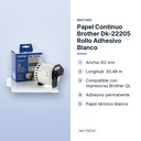 PAPEL CONTINUO BROTHER DK-22205 ROLLO ADHESIVO BLANCO - características principales