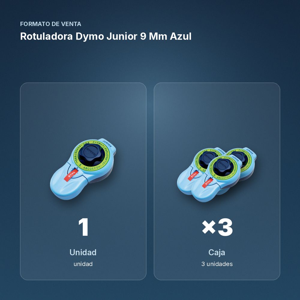 ROTULADORA DYMO JUNIOR 9 MM AZUL - formato de venta: caja de 3