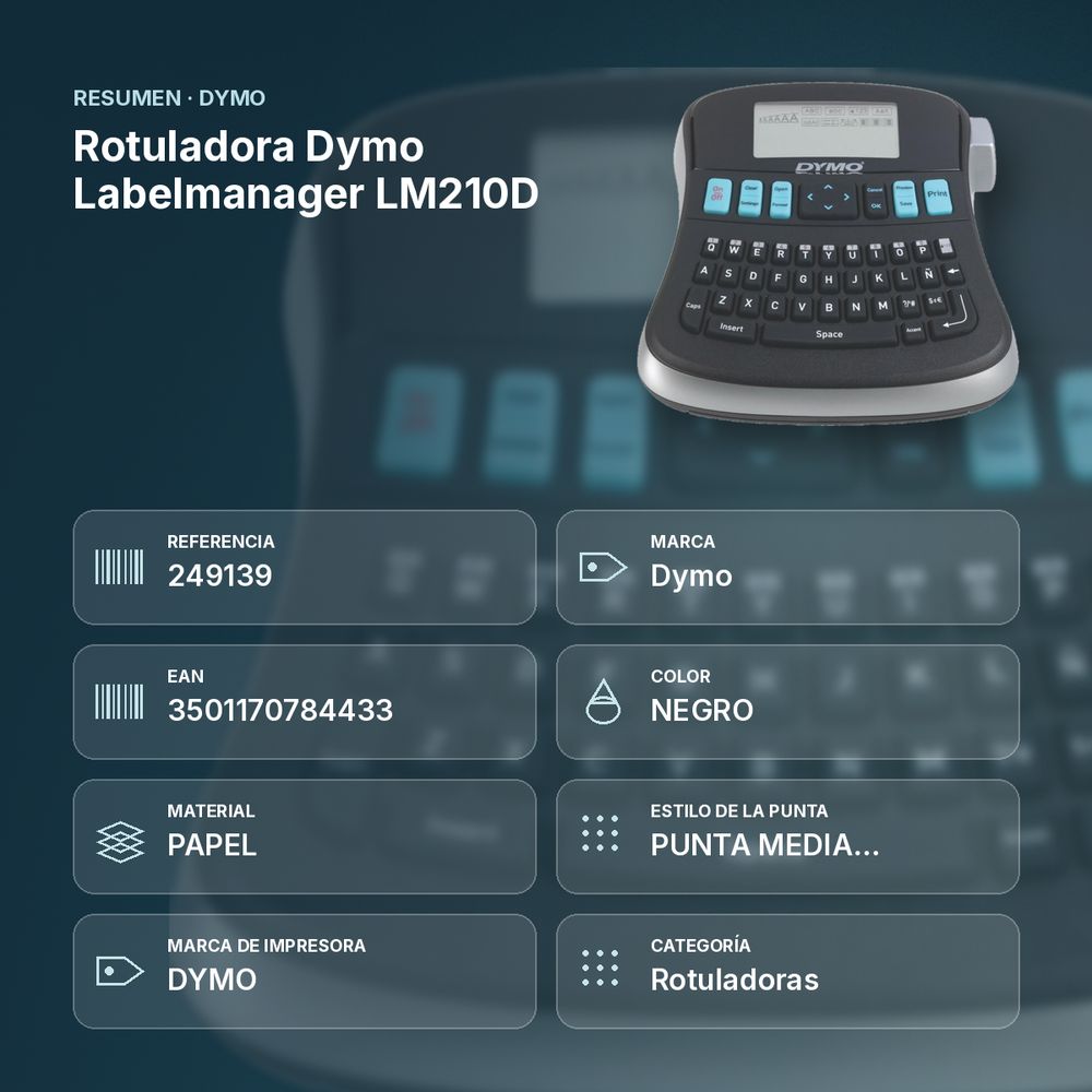 ROTULADORA DYMO LABELMANAGER LM210D  - resumen de atributos