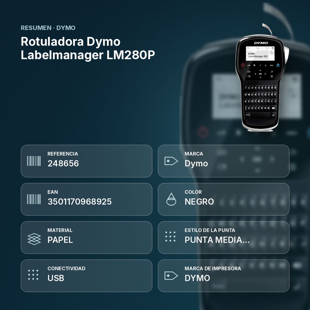 ROTULADORA DYMO LABELMANAGER LM280P  - resumen de atributos