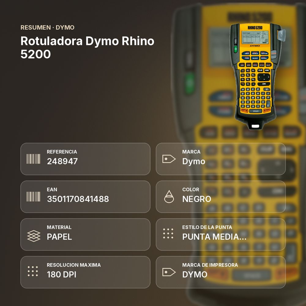 ROTULADORA DYMO RHINO 5200 - resumen de atributos