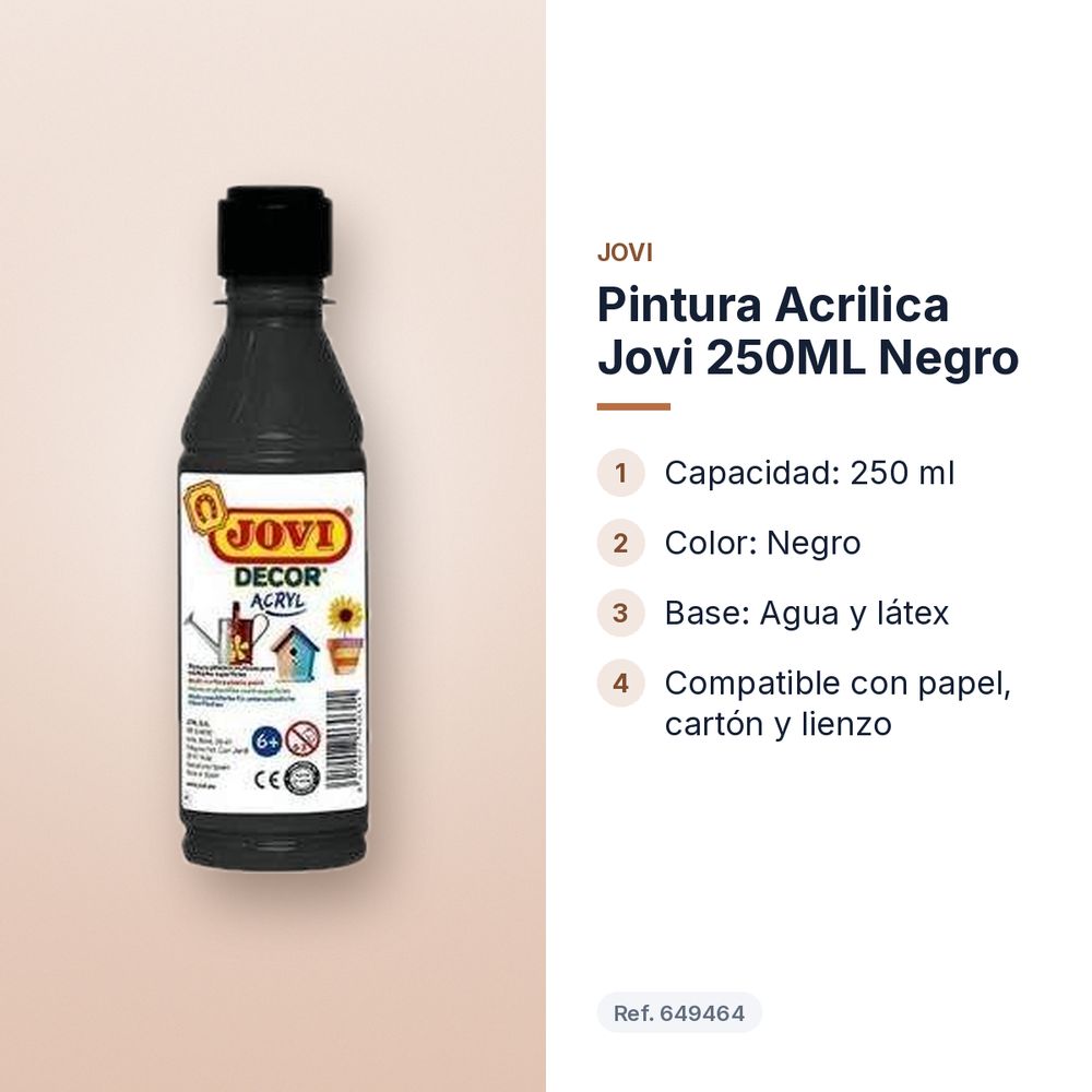 PINTURA ACRILICA JOVI 250ML NEGRO - características principales