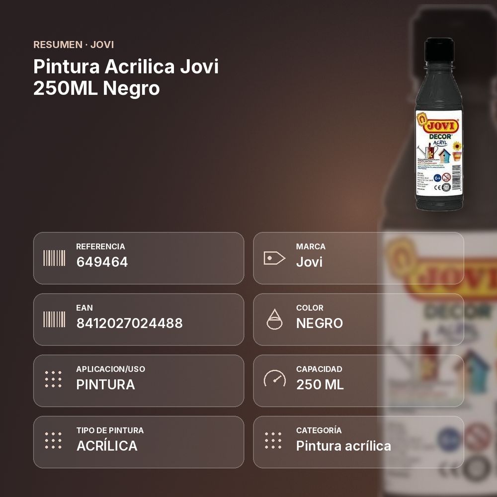 PINTURA ACRILICA JOVI 250ML NEGRO - resumen de atributos