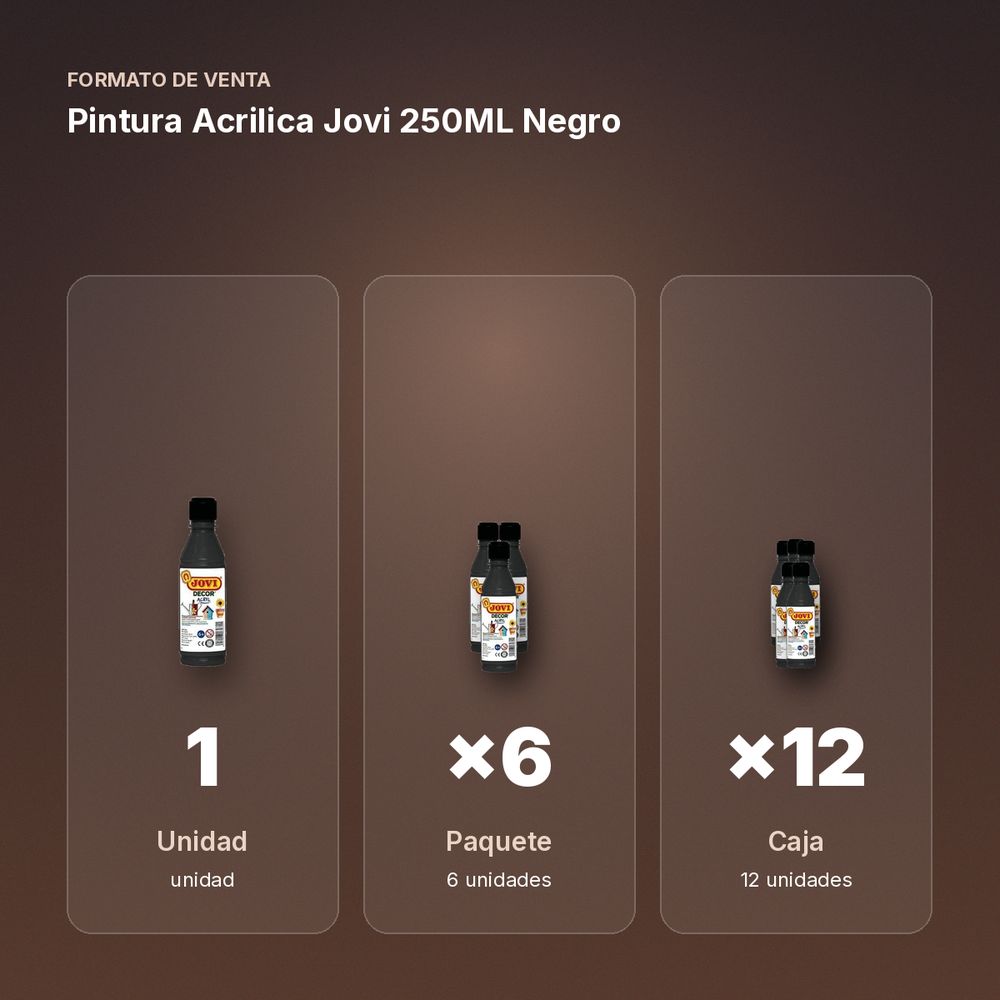 PINTURA ACRILICA JOVI 250ML NEGRO - formato de venta: paquete de 6, caja de 12