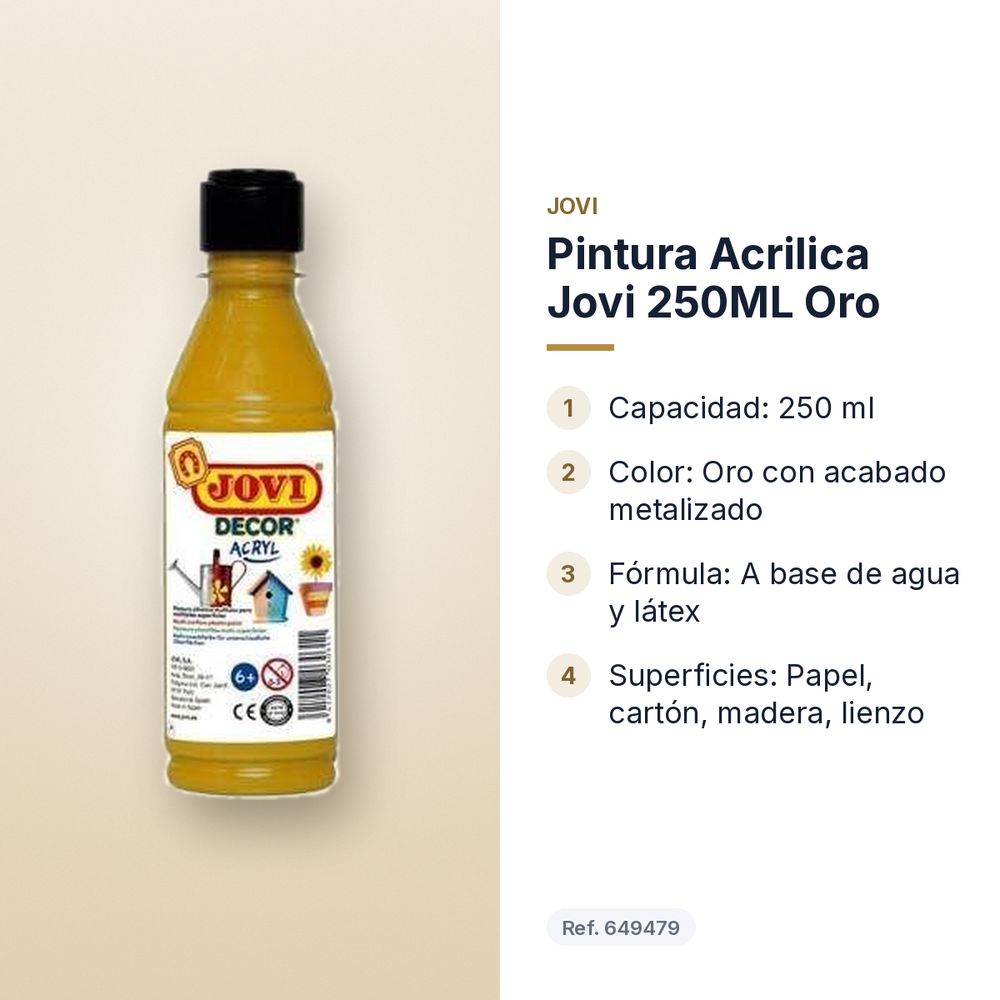 PINTURA ACRILICA JOVI 250ML ORO - características principales