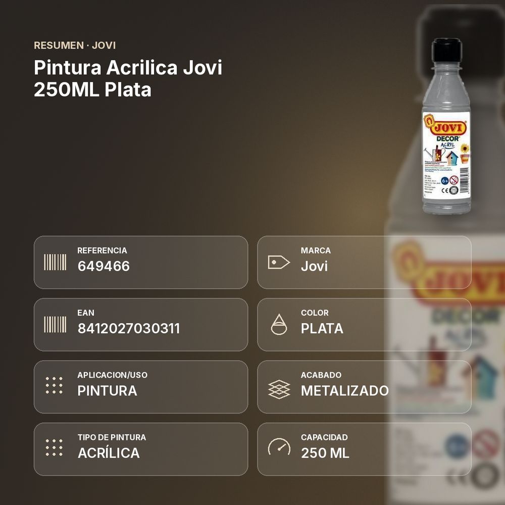 PINTURA ACRILICA JOVI 250ML PLATA - resumen de atributos