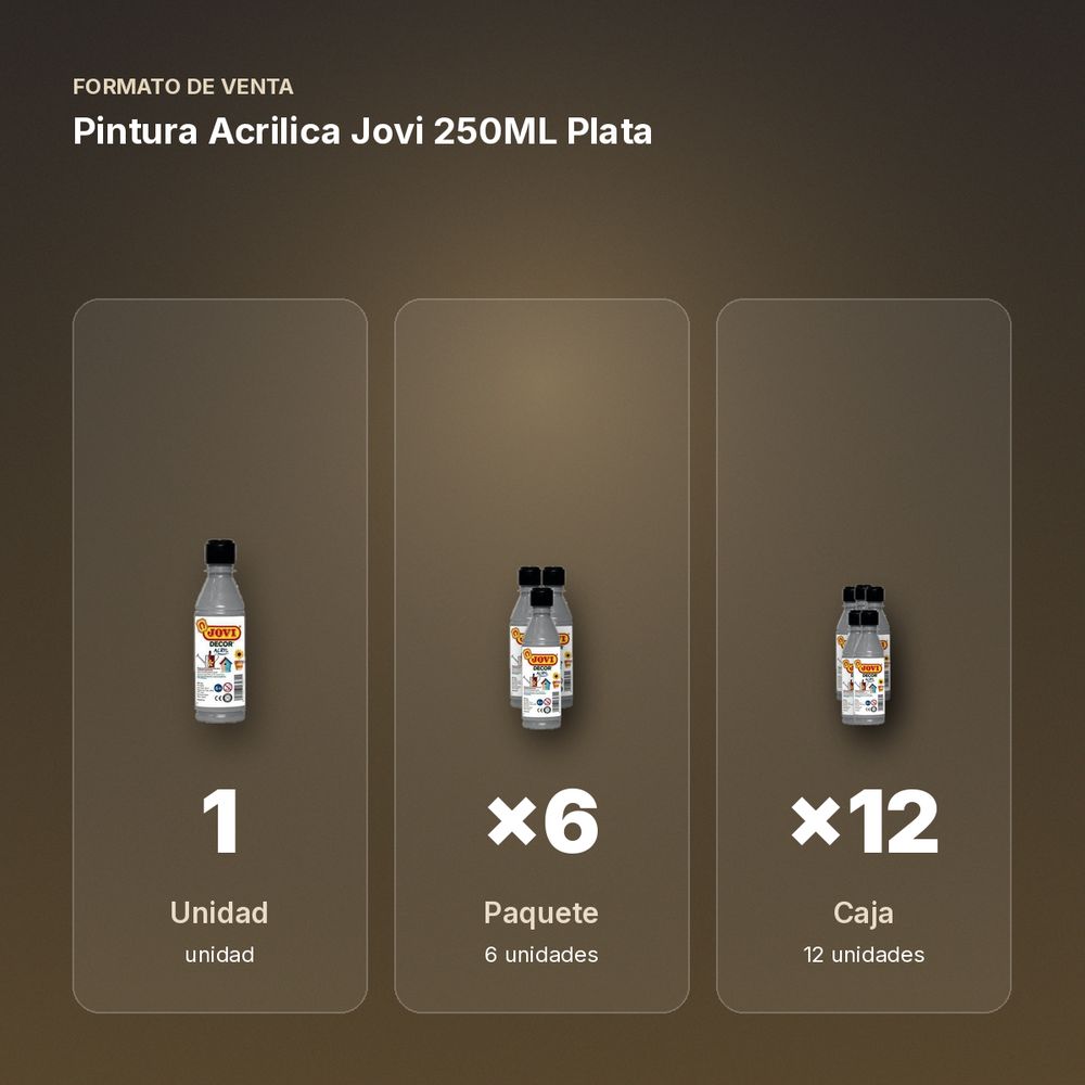 PINTURA ACRILICA JOVI 250ML PLATA - formato de venta: paquete de 6, caja de 12