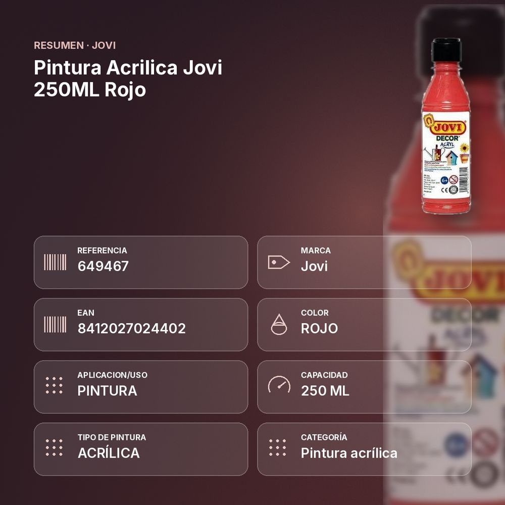 PINTURA ACRILICA JOVI 250ML ROJO - resumen de atributos