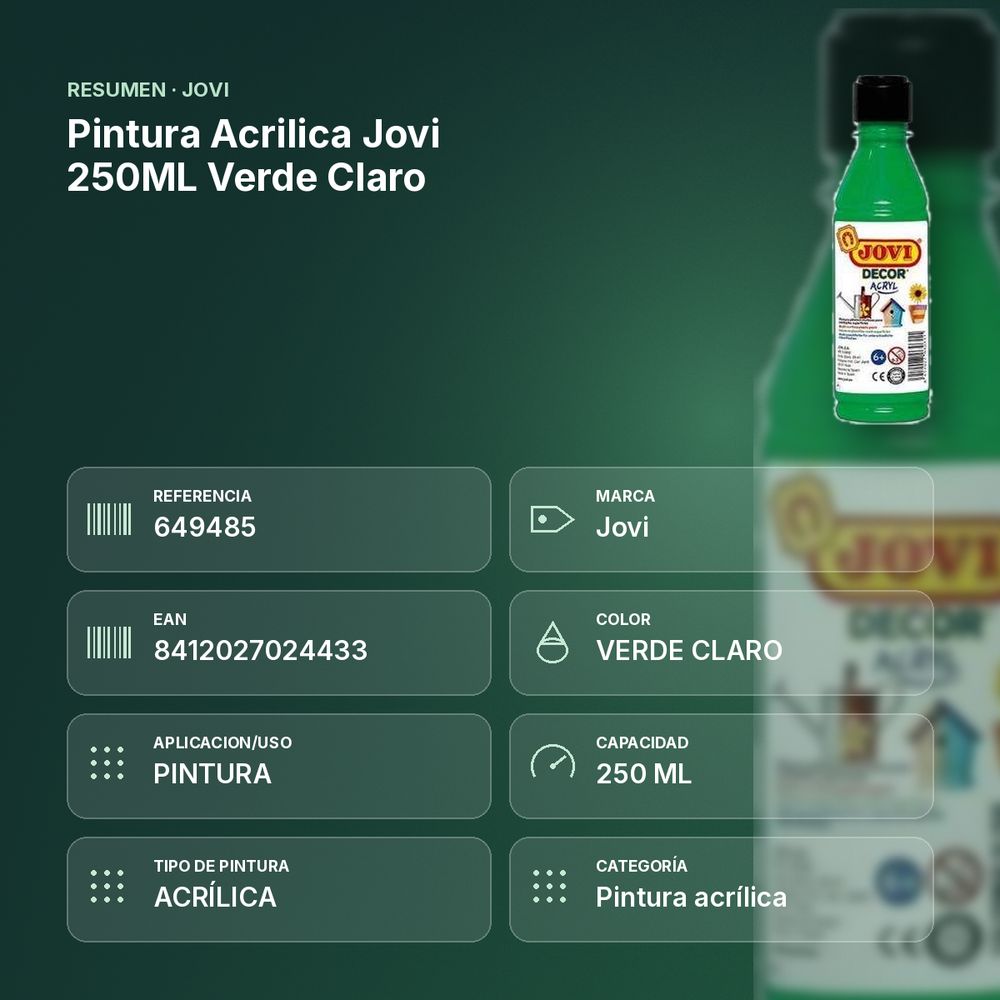 PINTURA ACRILICA JOVI 250ML VERDE CLARO - resumen de atributos