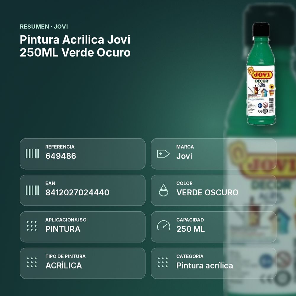 PINTURA ACRILICA JOVI 250ML VERDE OCURO - resumen de atributos