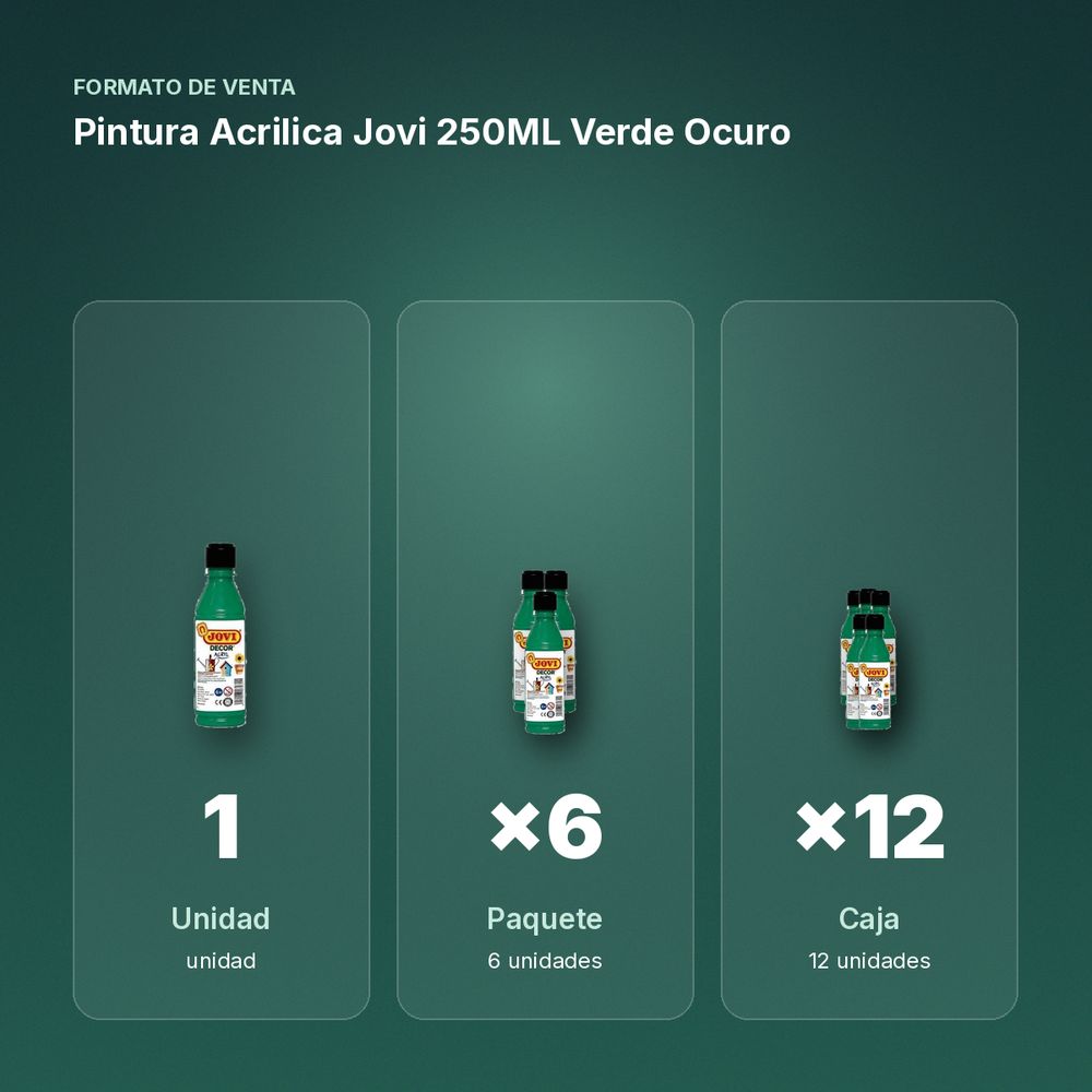 PINTURA ACRILICA JOVI 250ML VERDE OCURO - formato de venta: paquete de 6, caja de 12