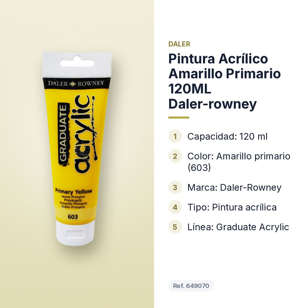 PINTURA ACRÍLICO AMARILLO PRIMARIO 120ML DALER-ROWNEY  - características principales