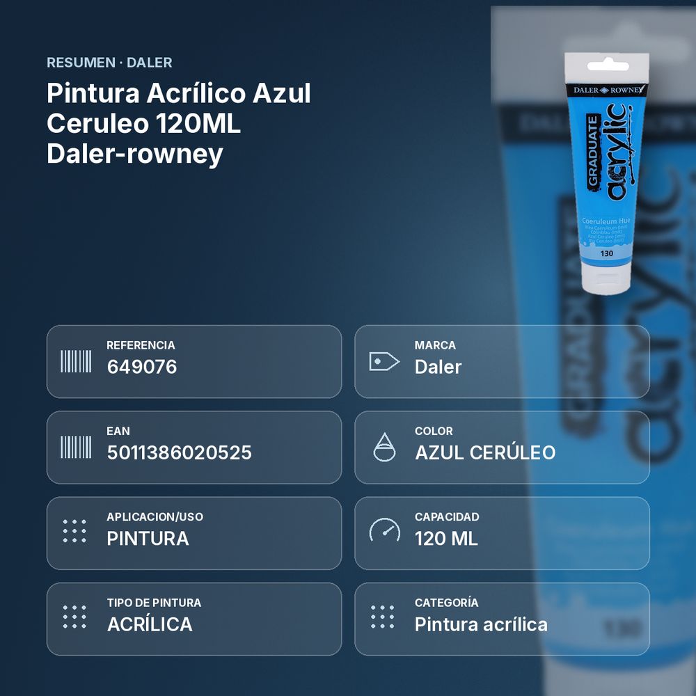 PINTURA ACRÍLICO AZUL CERULEO 120ML DALER-ROWNEY  - resumen de atributos