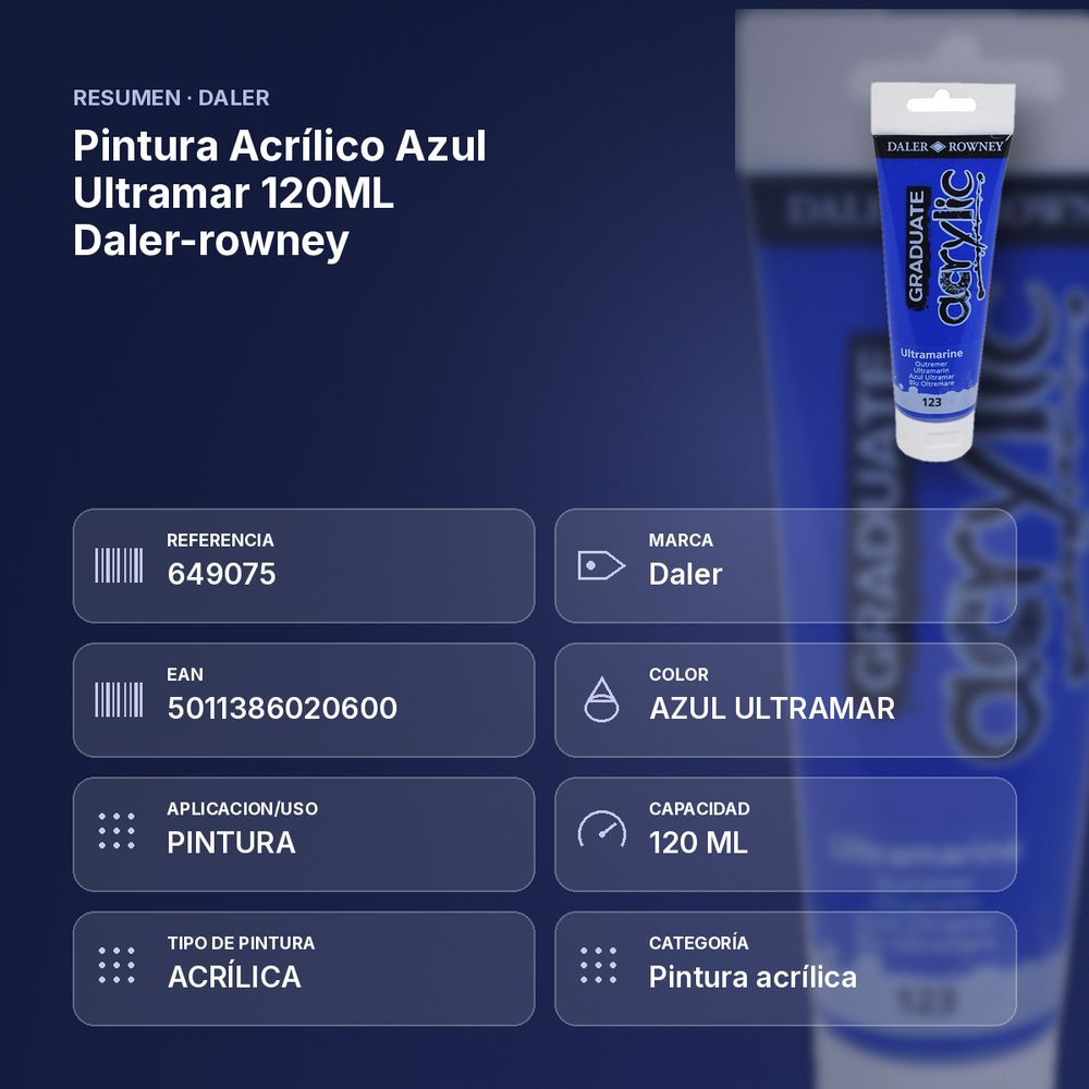 PINTURA ACRÍLICO AZUL ULTRAMAR 120ML DALER-ROWNEY  - resumen de atributos