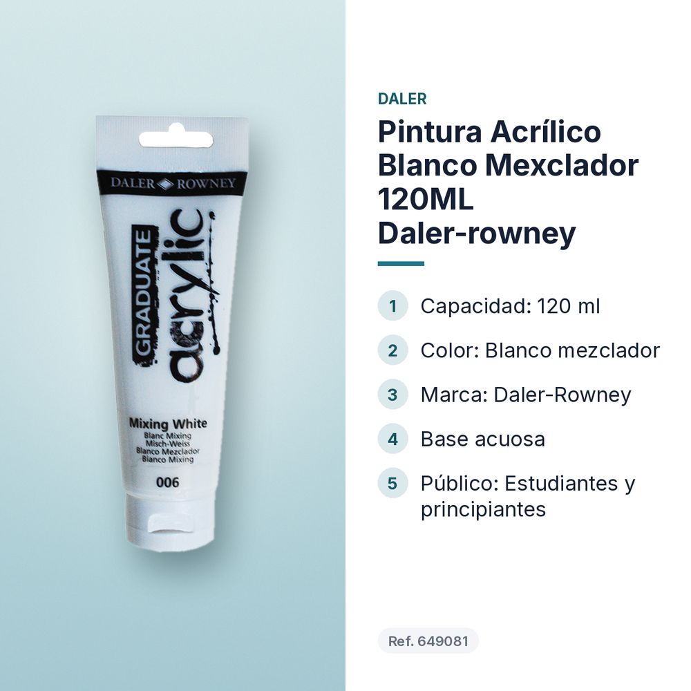 PINTURA ACRÍLICO BLANCO MEXCLADOR 120ML DALER-ROWNEY  - características principales