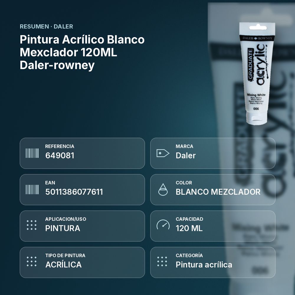 PINTURA ACRÍLICO BLANCO MEXCLADOR 120ML DALER-ROWNEY  - resumen de atributos