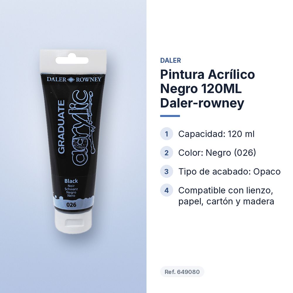 PINTURA ACRÍLICO NEGRO 120ML DALER-ROWNEY  - características principales