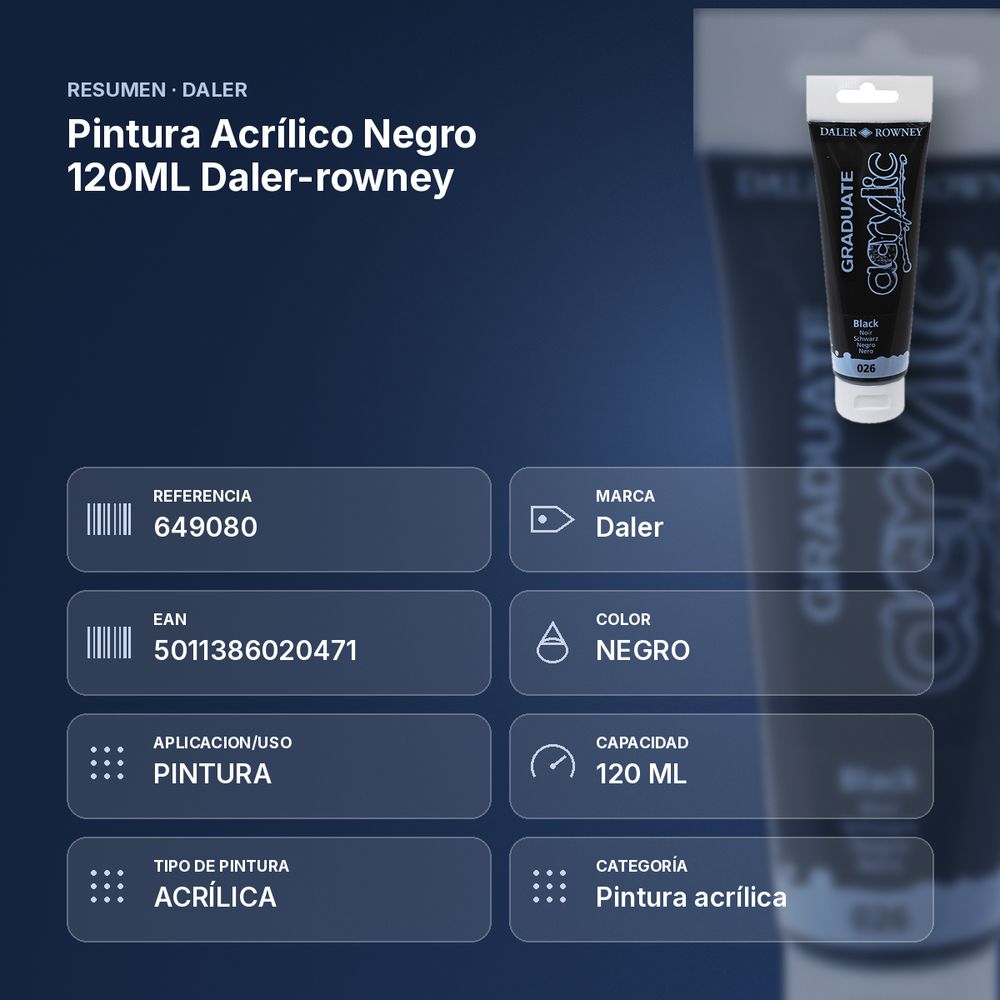 PINTURA ACRÍLICO NEGRO 120ML DALER-ROWNEY  - resumen de atributos