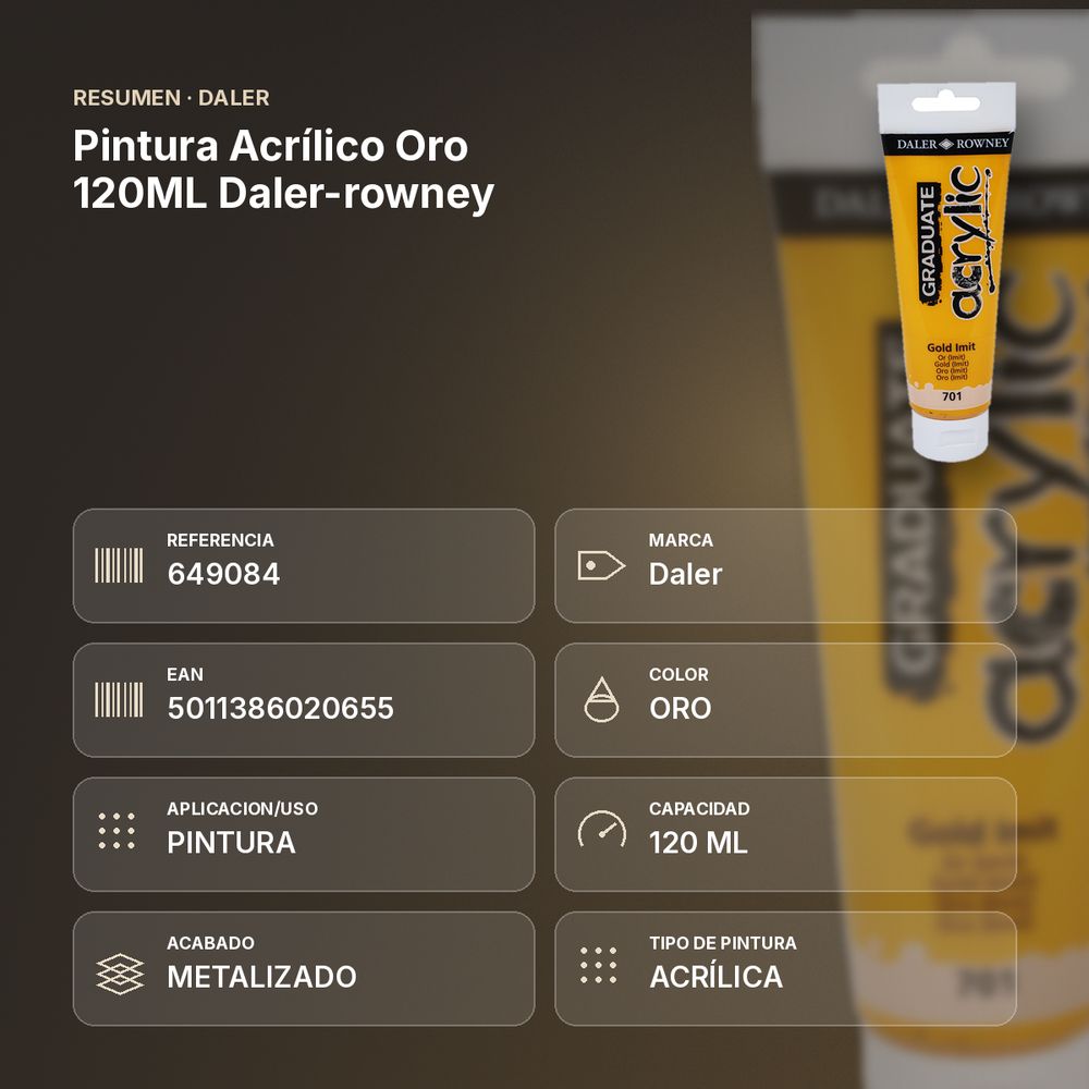 PINTURA ACRÍLICO ORO 120ML DALER-ROWNEY  - resumen de atributos