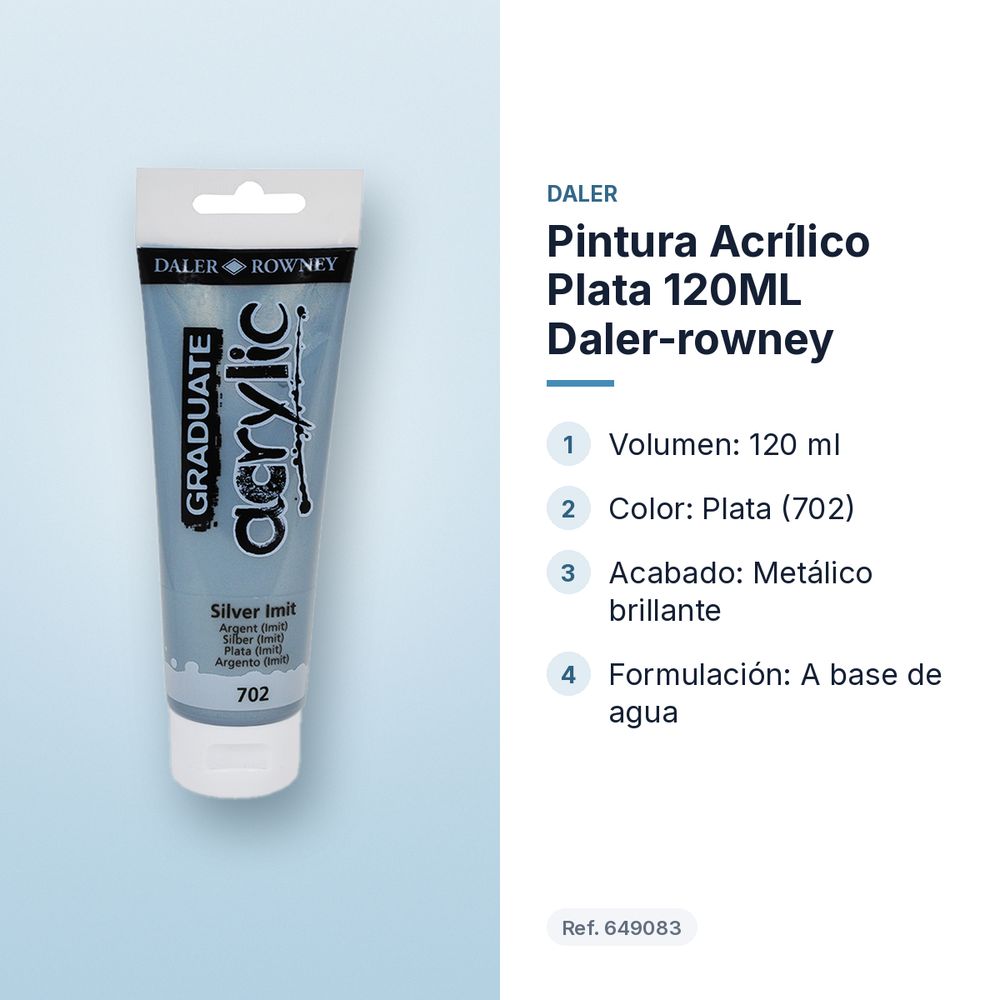 PINTURA ACRÍLICO PLATA 120ML DALER-ROWNEY  - características principales