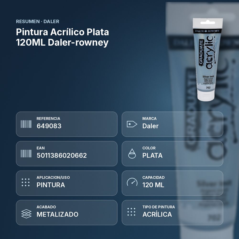 PINTURA ACRÍLICO PLATA 120ML DALER-ROWNEY  - resumen de atributos